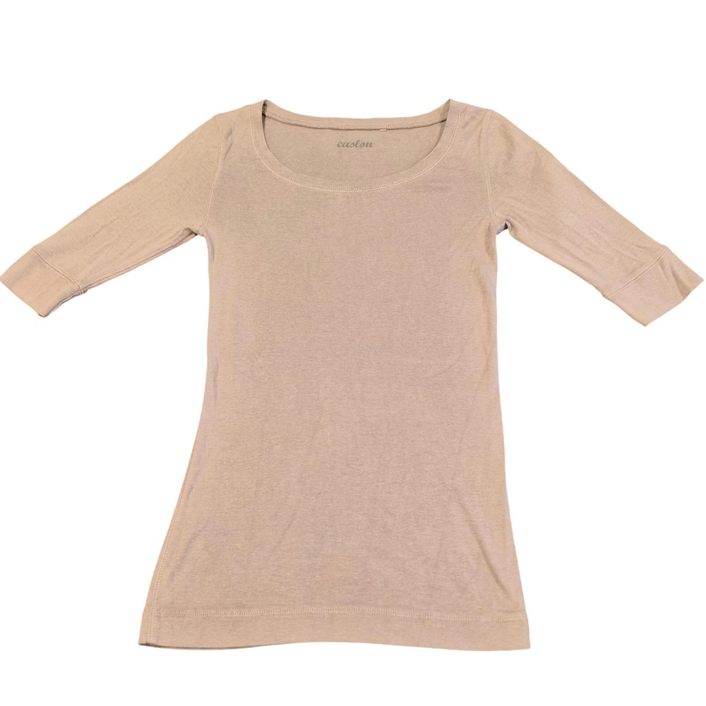 Caslon Gray Cotton Modal Blend Scoop Neck 3/4 Sleeve Top Slim Fit Layering Tee